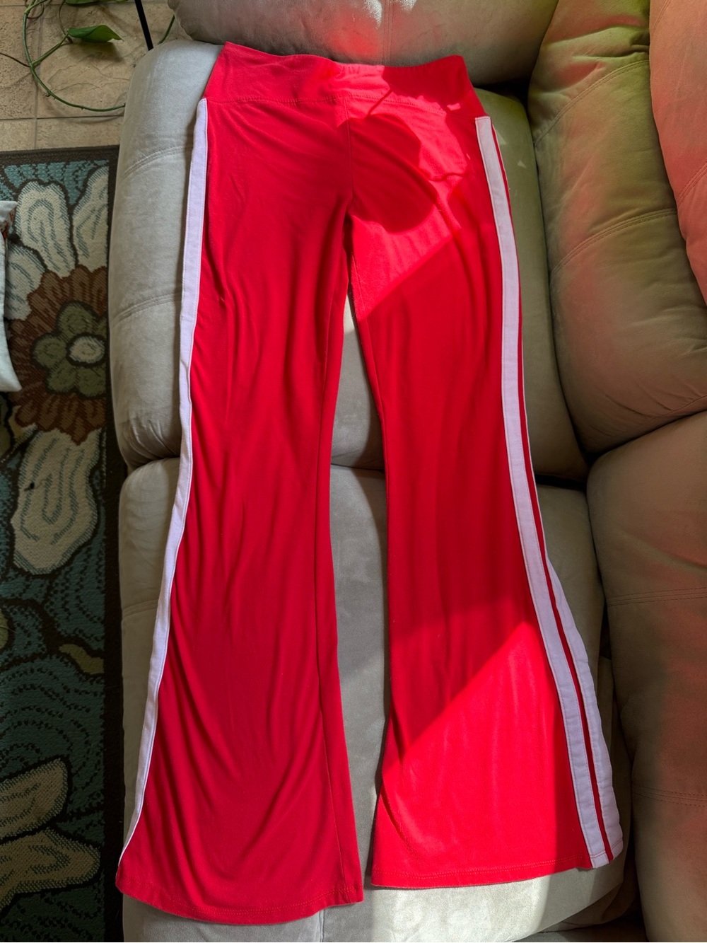 No Boundaries Red Flared Leggings with White Side Stripes